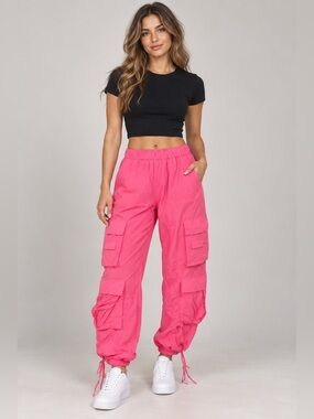 Gold Hinge Bright Pink Cargo Parachute Joggers Size 5 NWT